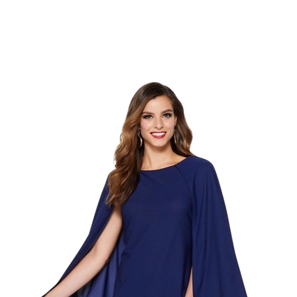 IMAN Global Chic Midnight Blue Caped Shell Top Women's XL Scoop Neck Modern Chic - Picture 4 of 11